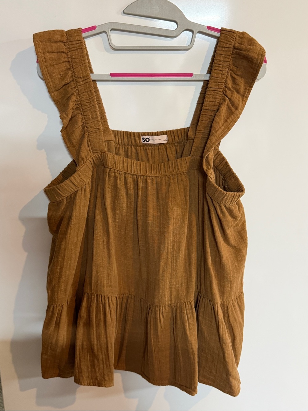 SO Ruffle-Strap Brown Tank